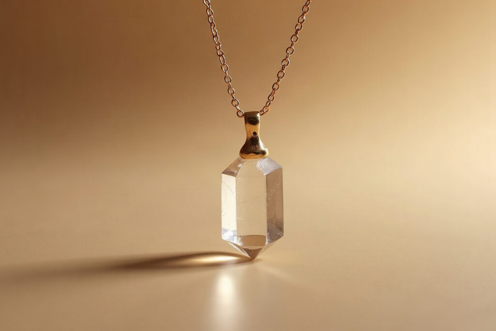 Hexagonal-cut quartz crystal pendulum necklace