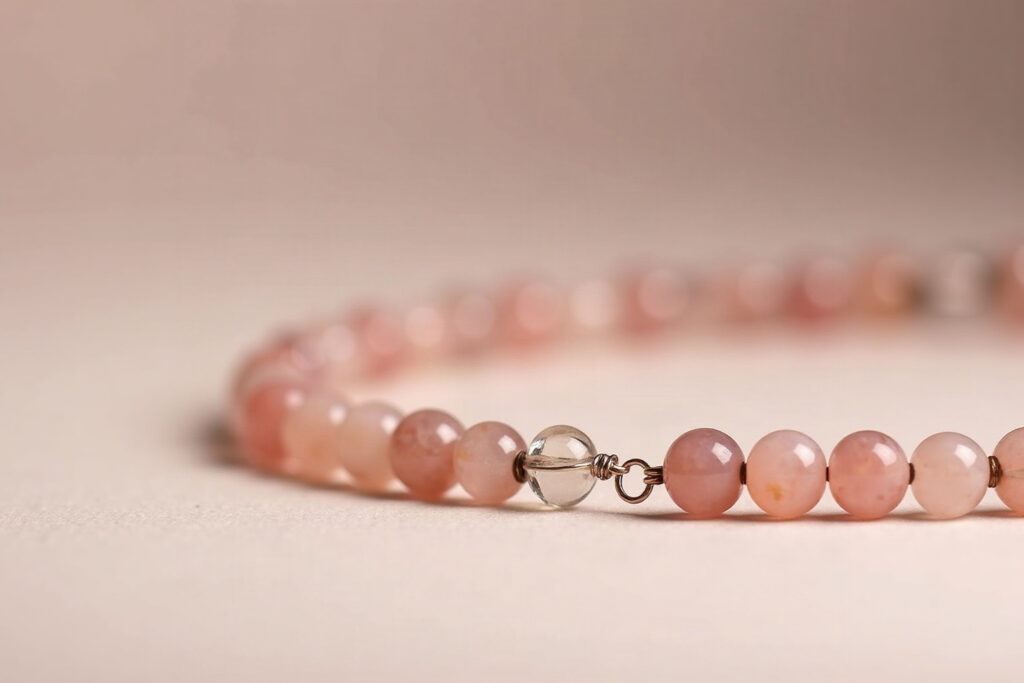 Choker necklace of pink and clear quartz beads