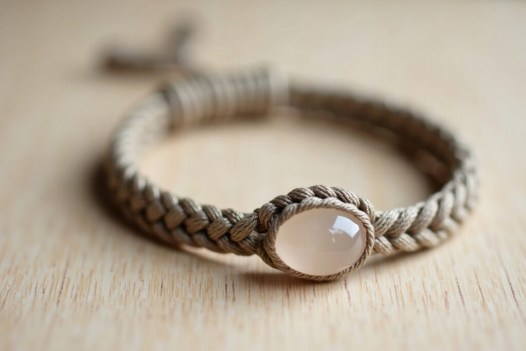 Macramé woven bracelet with a single quartz stone