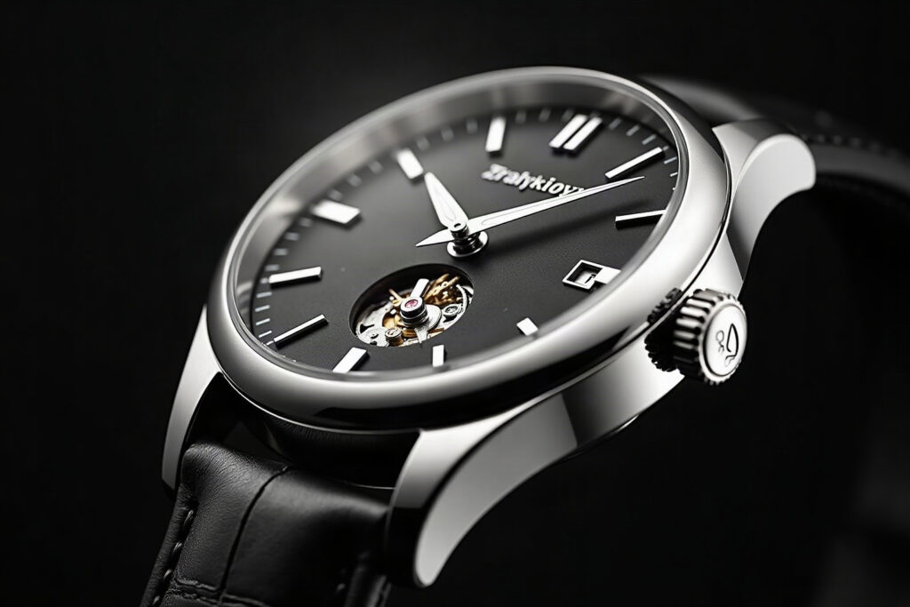 Analogue leather-strap wristwatch with a quartz movement