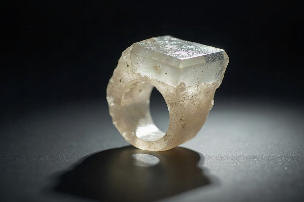 Full-band ring with a large raw quartz stone