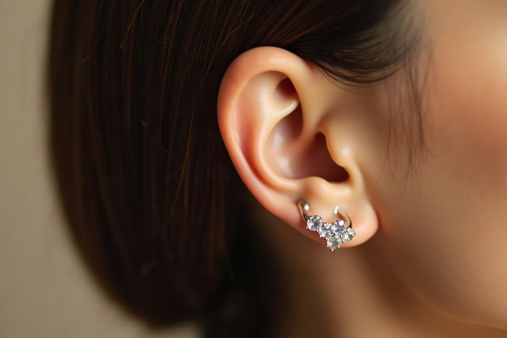 Quartz-set hoop ear cuff earring