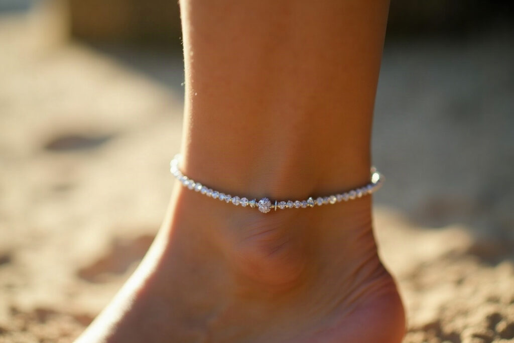 Silver chain anklet with quartz beads