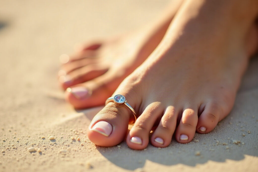 Adjustable toe ring set with a quartz stone