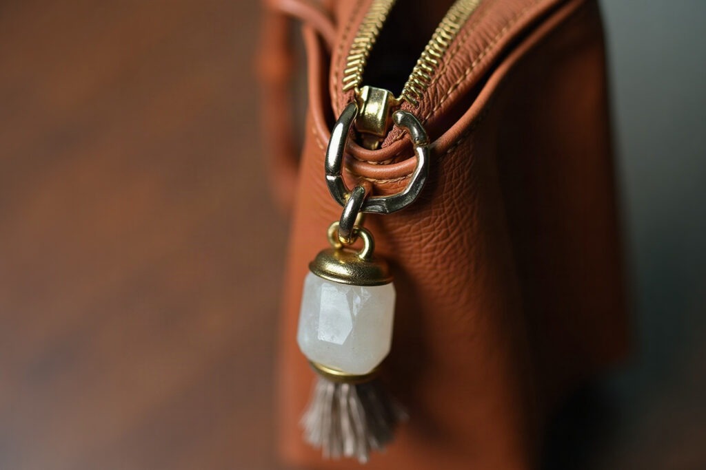 Raw quartz pendulum keyring and bag charm
