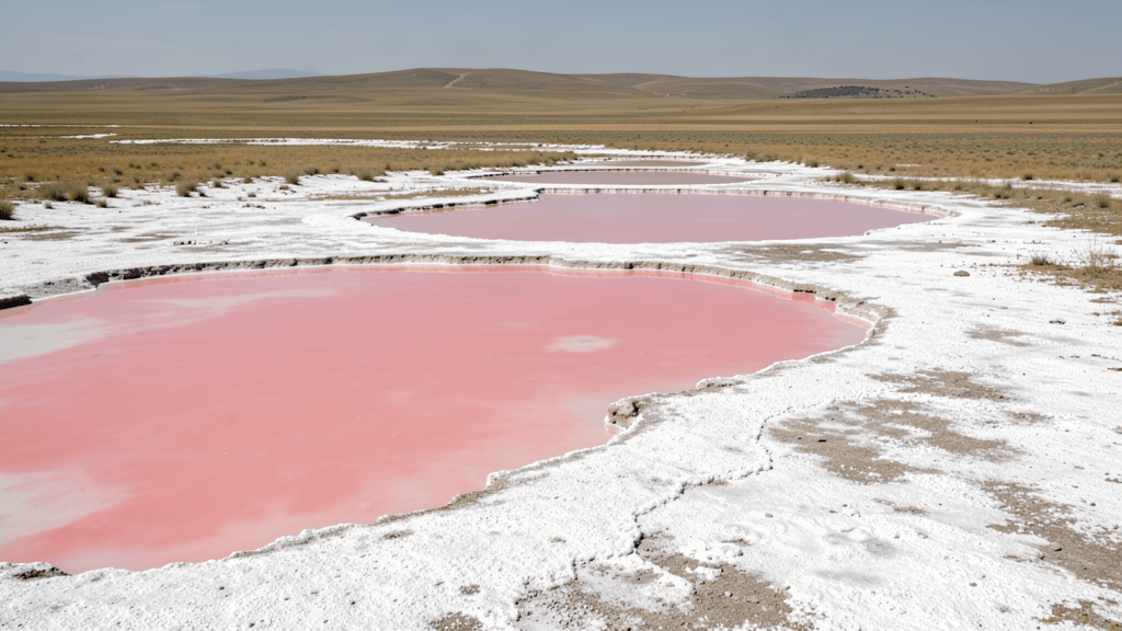 Tuz Gölü kıyısındaki pembe ve kızıl tonlu sığ su birikintileri